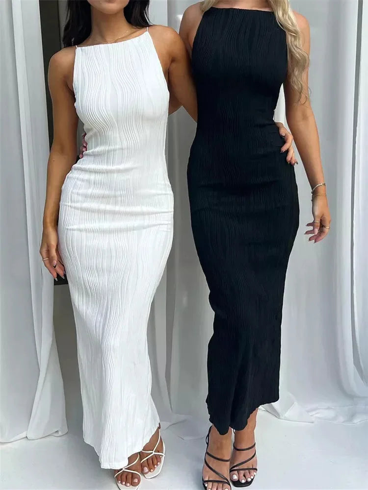 Long Ruched Dress Sleeveless Slim Monochromatic