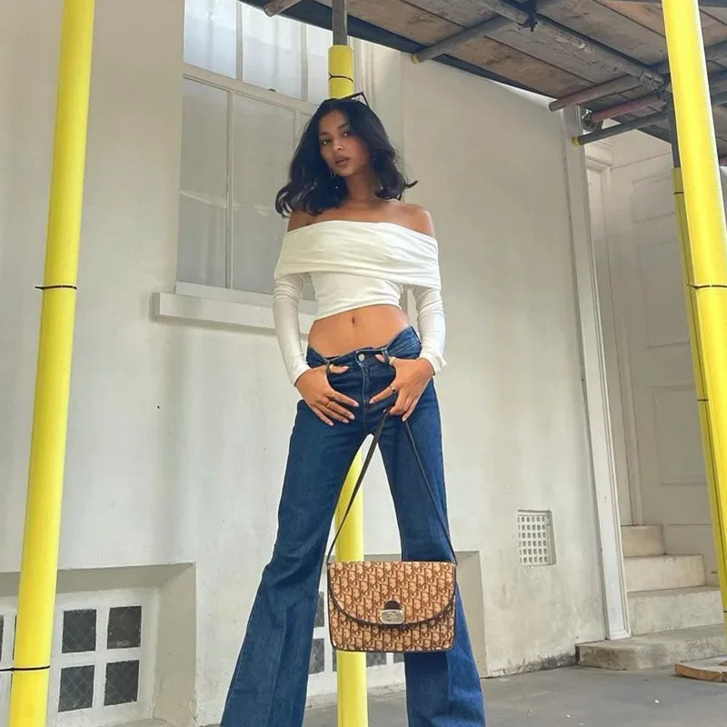Off Shoulder Long Sleeve Slim Top