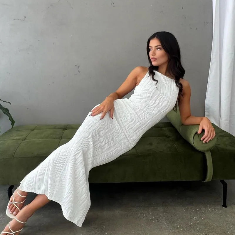 Long Ruched Dress Sleeveless Slim Monochromatic