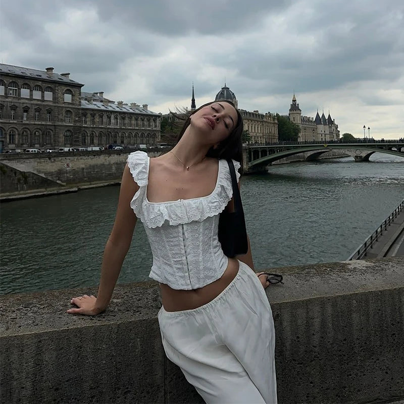 Elegant Backless Lace Ruffle Corset Short Vest