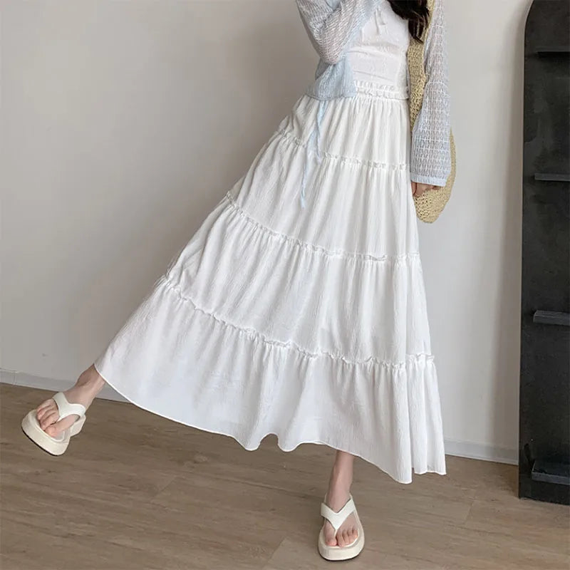 Summer Ruffles Women Long Skirt Korean Style