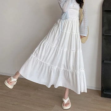Summer Ruffles Women Long Skirt Korean Style