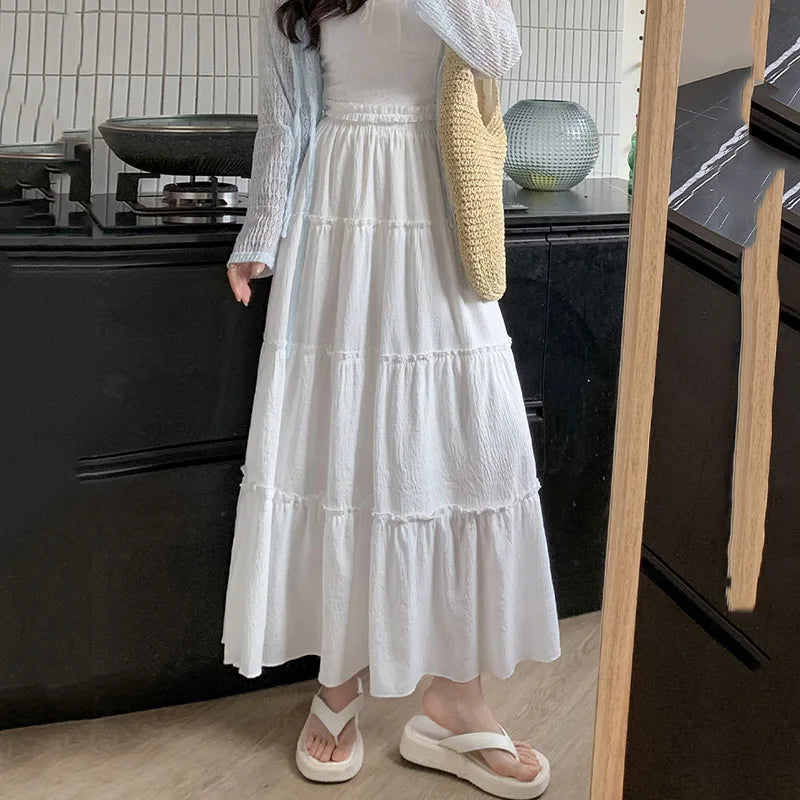 Summer Ruffles Women Long Skirt Korean Style