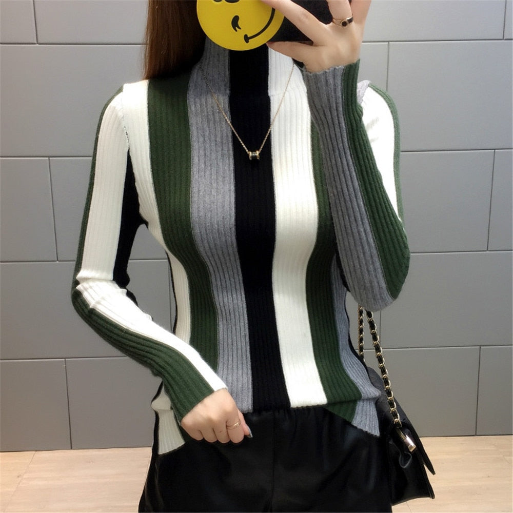 Jumper Stripe Contrast Knitted Pullover