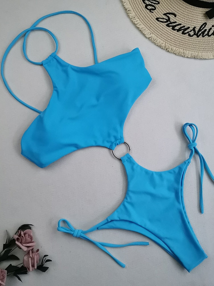 Halter One Piece Hollow out Swimsuit