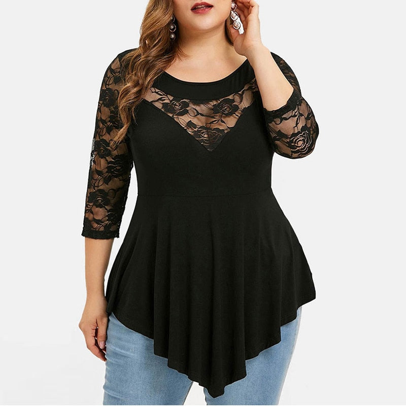 Floral Lace Hollow Out Sexy Tunic Blouse