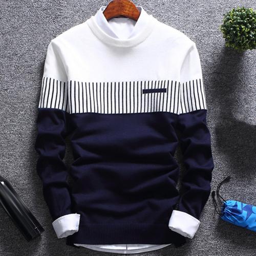 Patchwork O Neck Long Sleeve Knitted Sweater