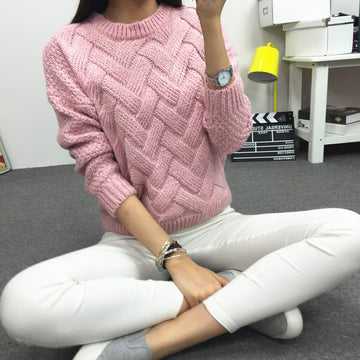 O-neck Solid Color Knitted Sweaters