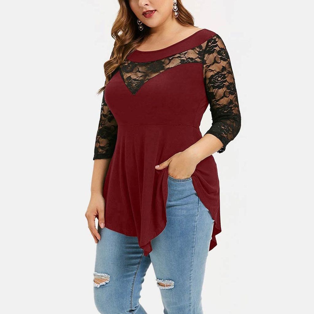 Floral Lace Hollow Out Sexy Tunic Blouse