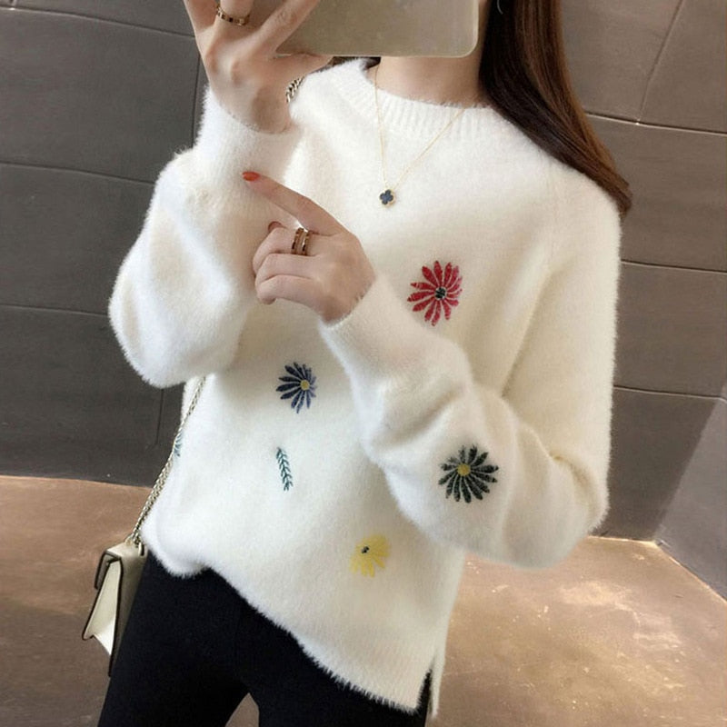 O neck Pullover Imitated Mink Wool