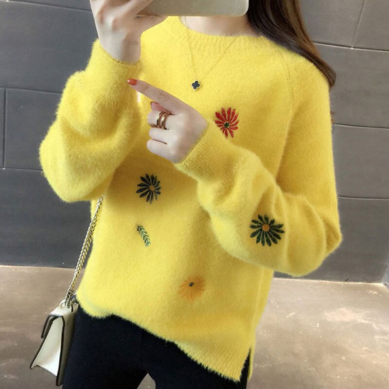 O neck Pullover Imitated Mink Wool