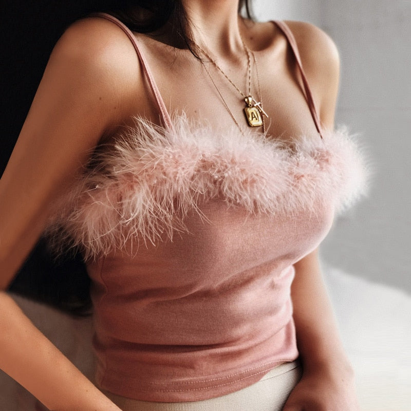 Lace Up Fur Strappy Crop Top
