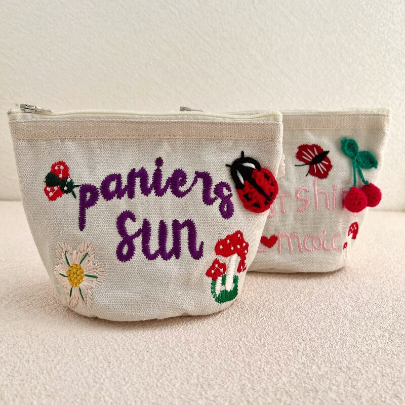 Embroidered Crochet Ladybird Cherry Bag