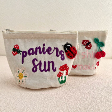 Embroidered Crochet Ladybird Cherry Bag