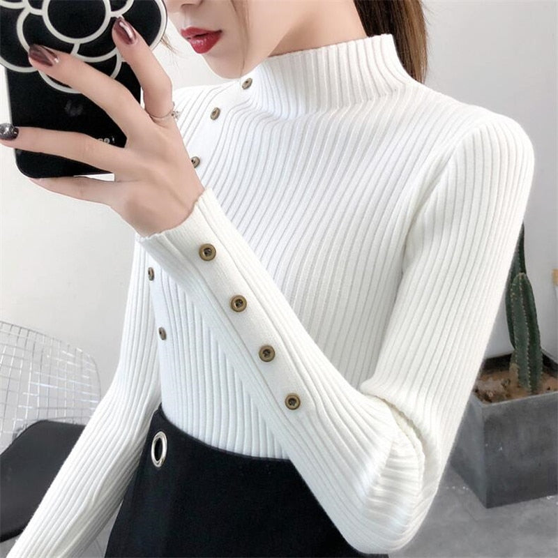 Button Slim Sweaters Solid Pullovers