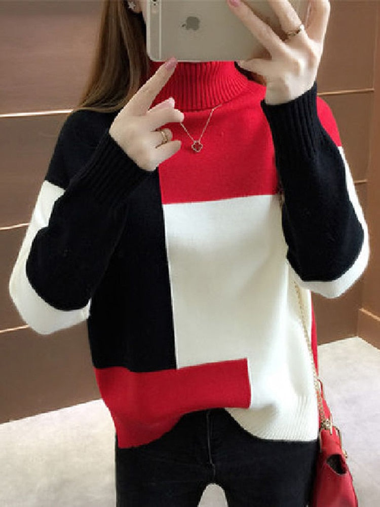 Patchwork Loose Pullover Sweater