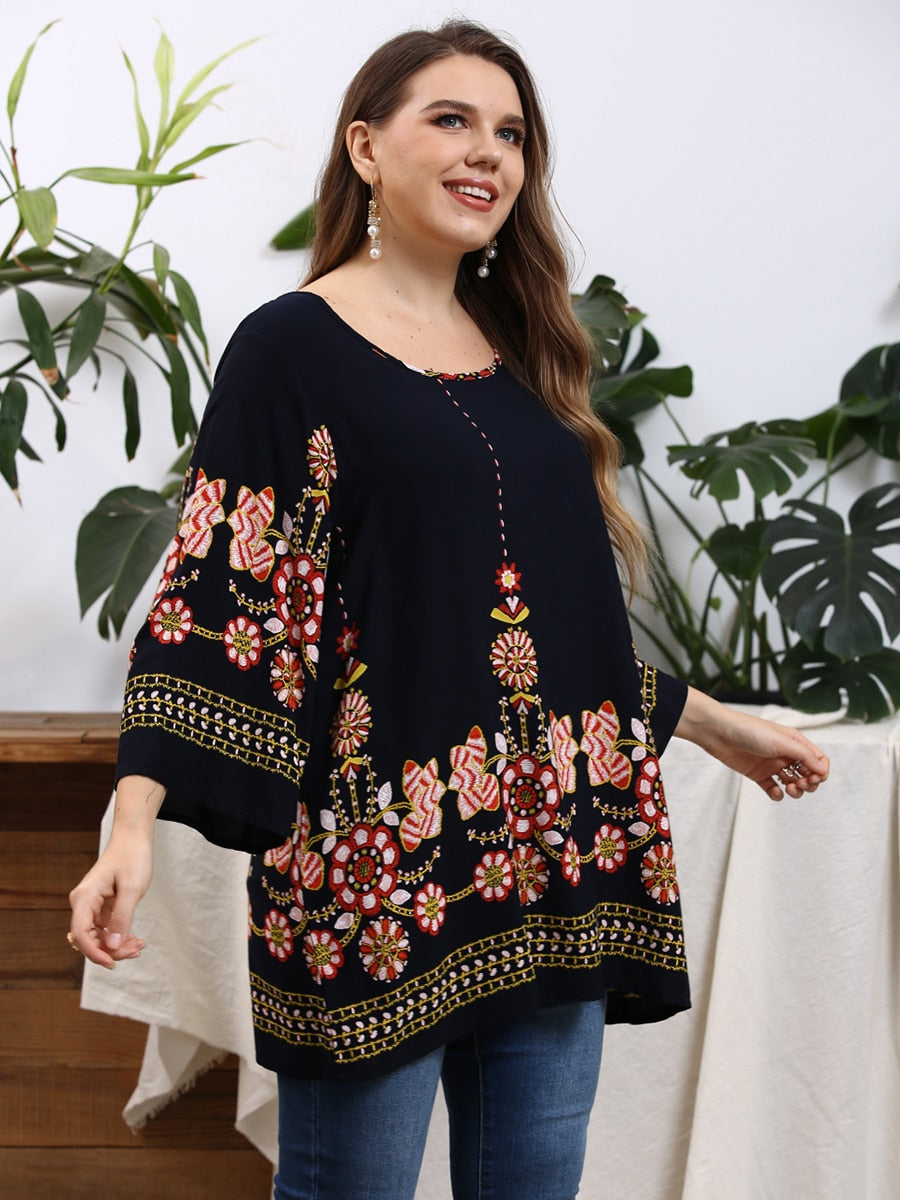 O Neck Long Sleeve Floral Casual Blouse