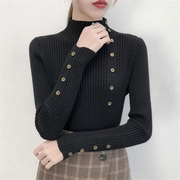 Button Slim Sweaters Solid Pullovers