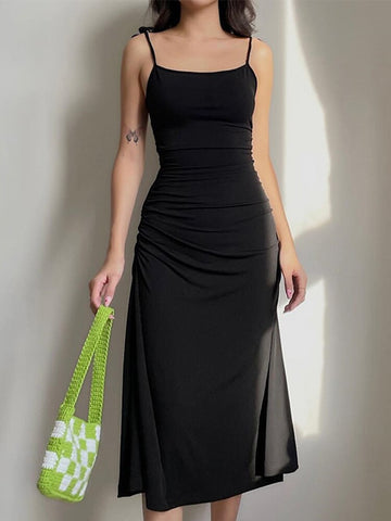 Strappy Ruched Backless Long Dress